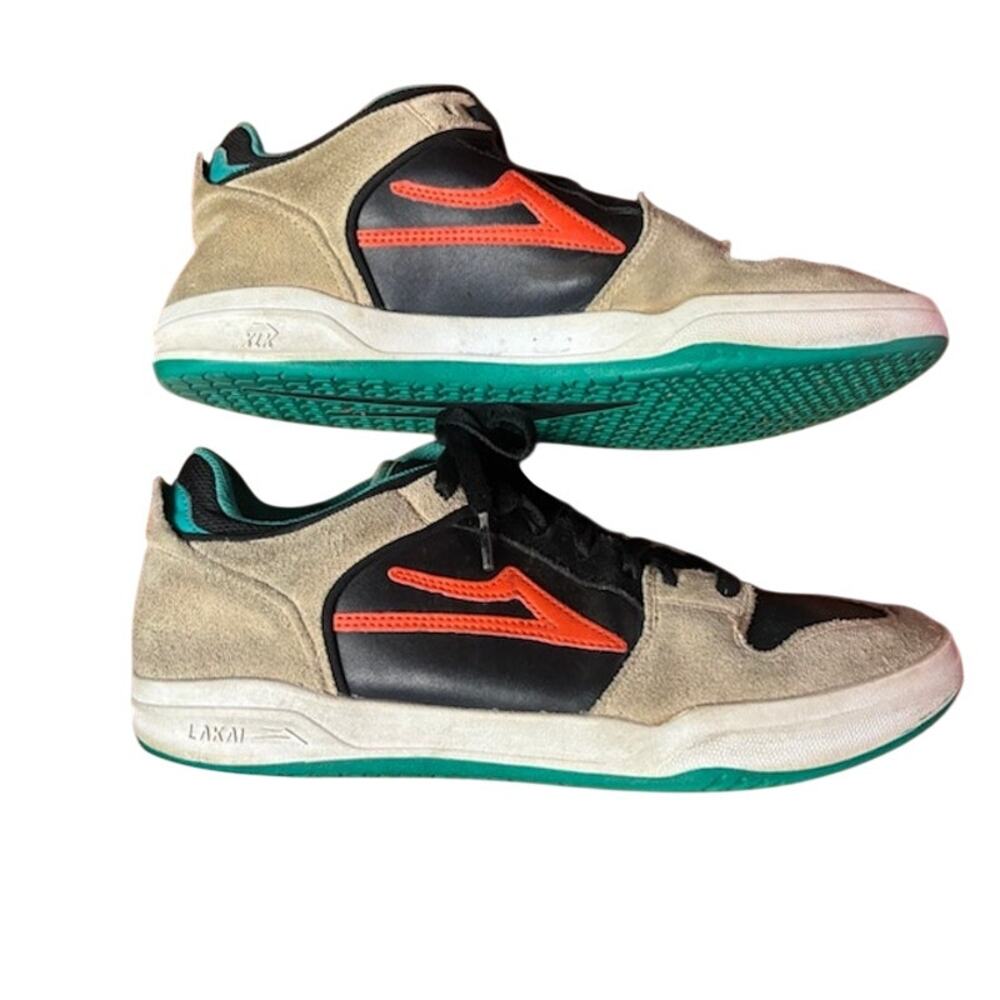 Lakai Skate Shoes Telford Low Suede Canvas Sneakers Beige Teal Orange Men’s 9.5
